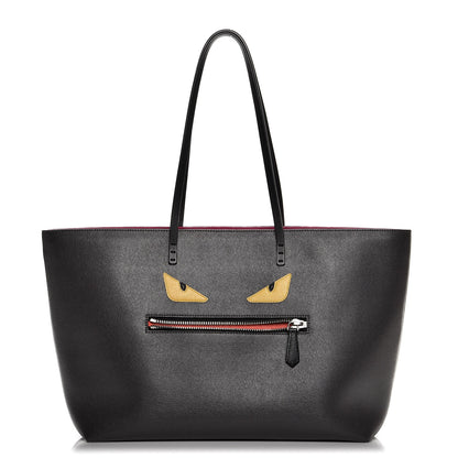 Fendi Vitello Elite Cuoio Monster Buggies Medium Roll Tote Carbone Black Multicolor Magenta 1 of 8