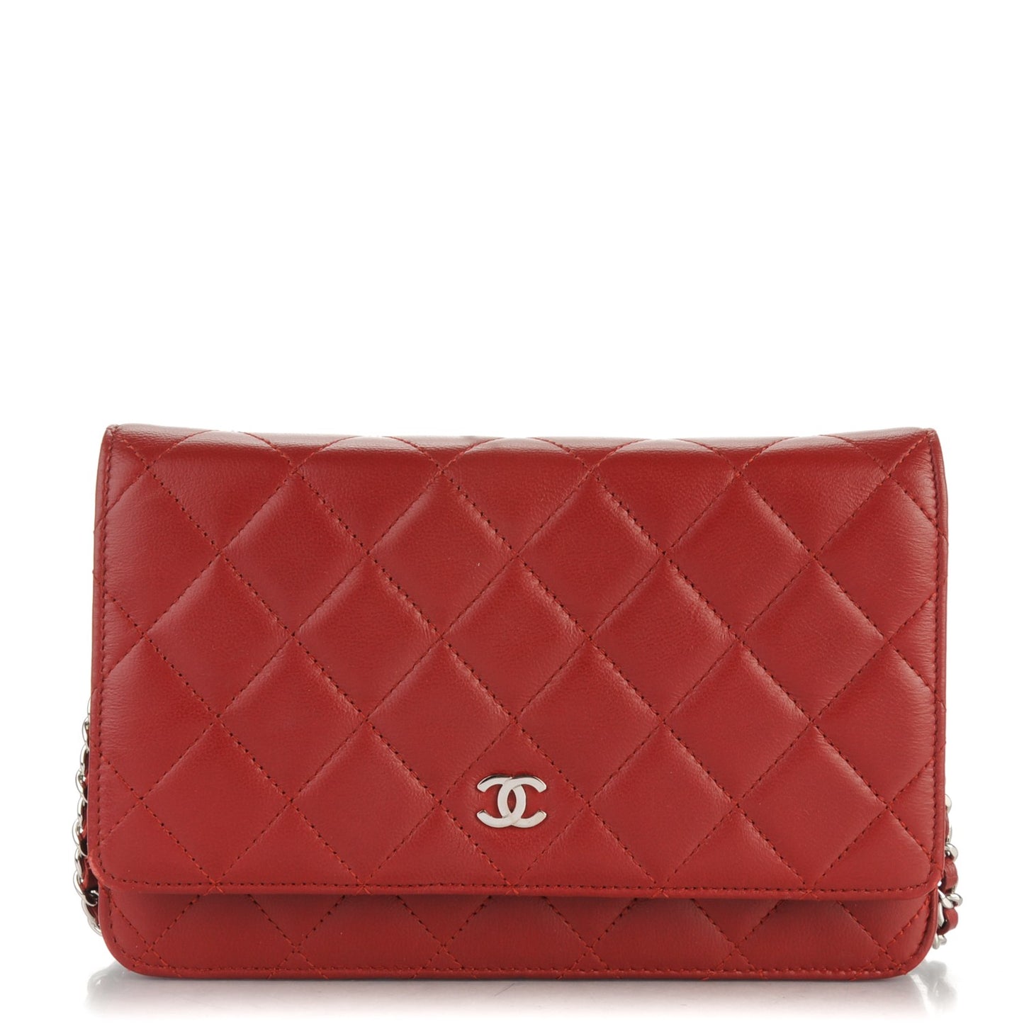 Lambskin Quilted Wallet On Chain WOC Red