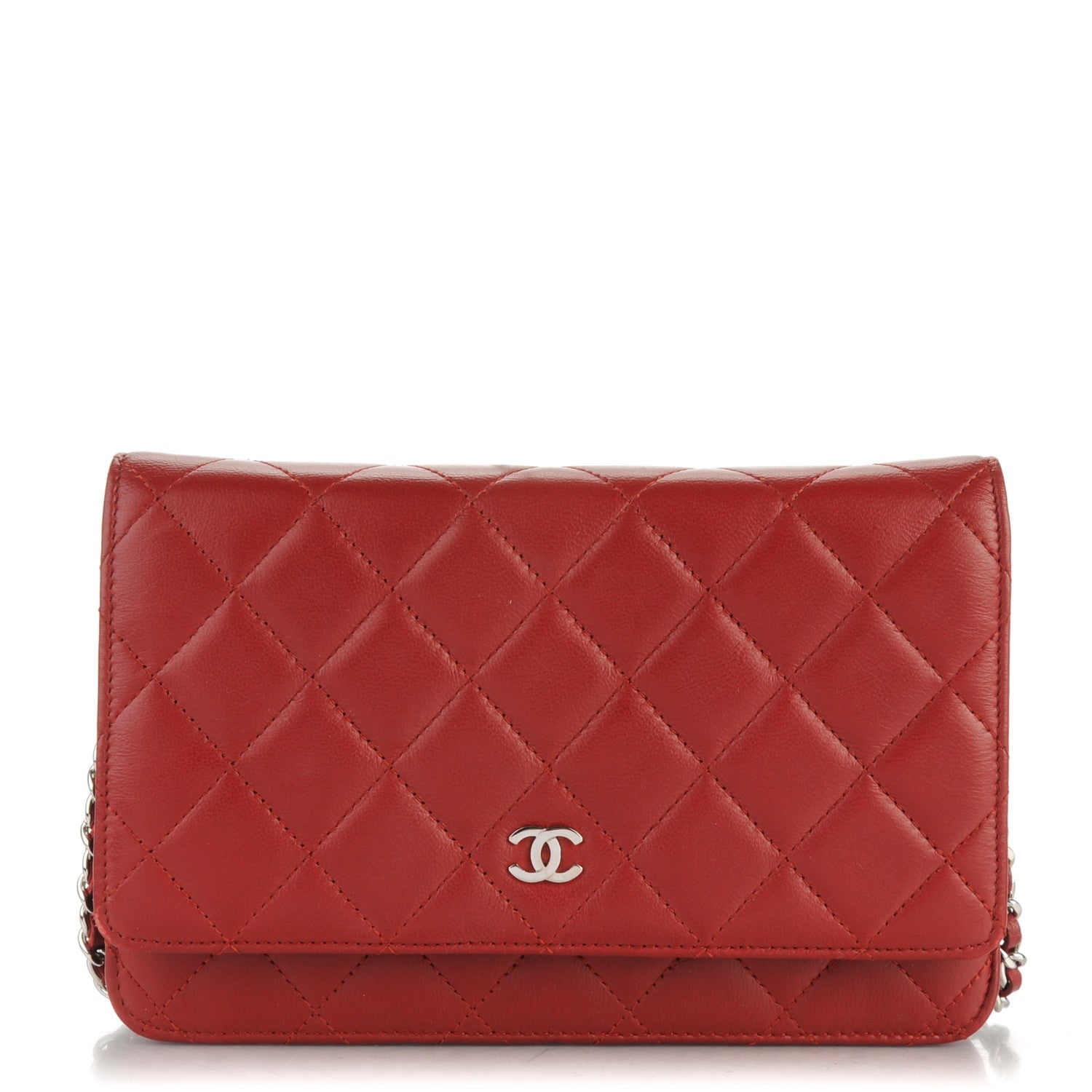 Chanel Lambskin Quilted Wallet On Chain WOC Red 1 of 8