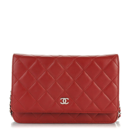 Chanel Lambskin Quilted Wallet On Chain WOC Red 1 of 8