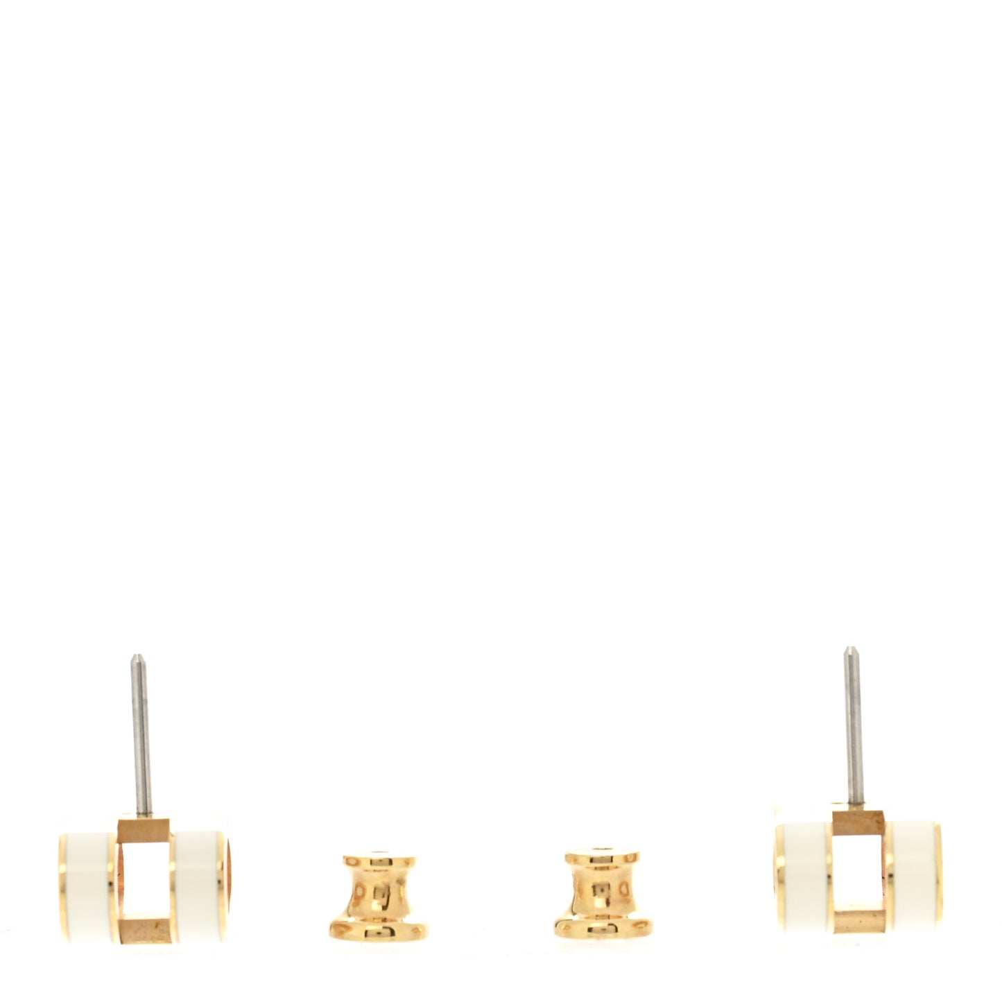 Gold Lacquered Mini Pop H Earrings White