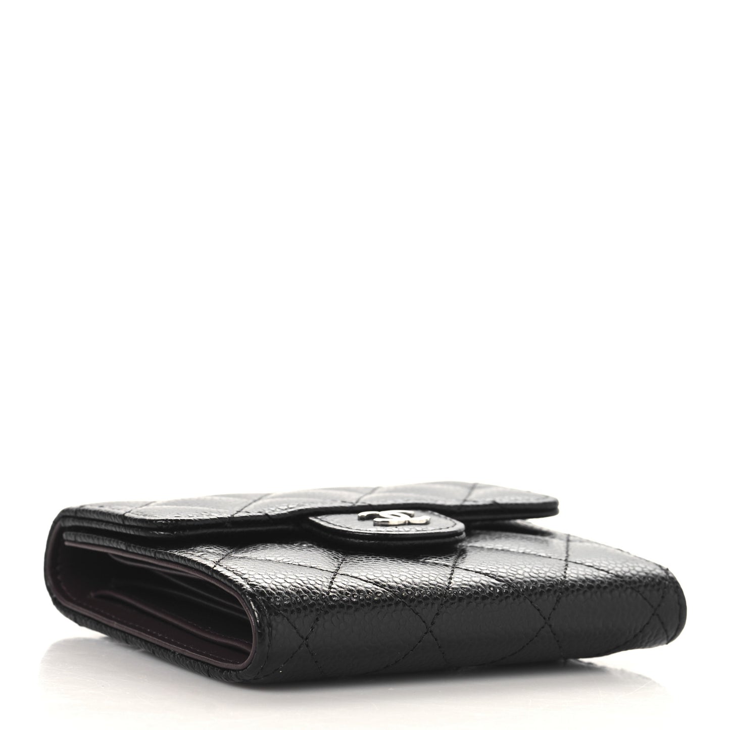 Caviar Quilted Compact Flap Wallet Black