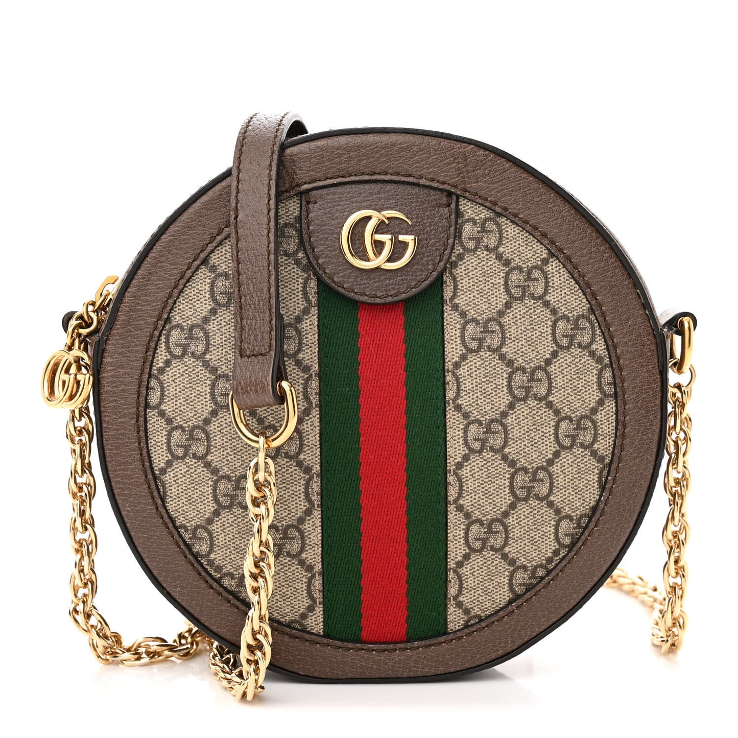 GG Supreme Monogram Web Mini Ophidia Round Shoulder Bag Brown