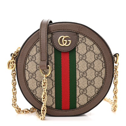 Gucci GG Supreme Monogram Web Mini Ophidia Round Shoulder Bag Brown 1 of 11