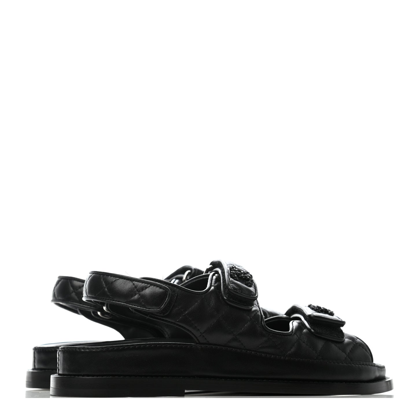 Lambskin Quilted Velcro Dad Sandals 37 So Black