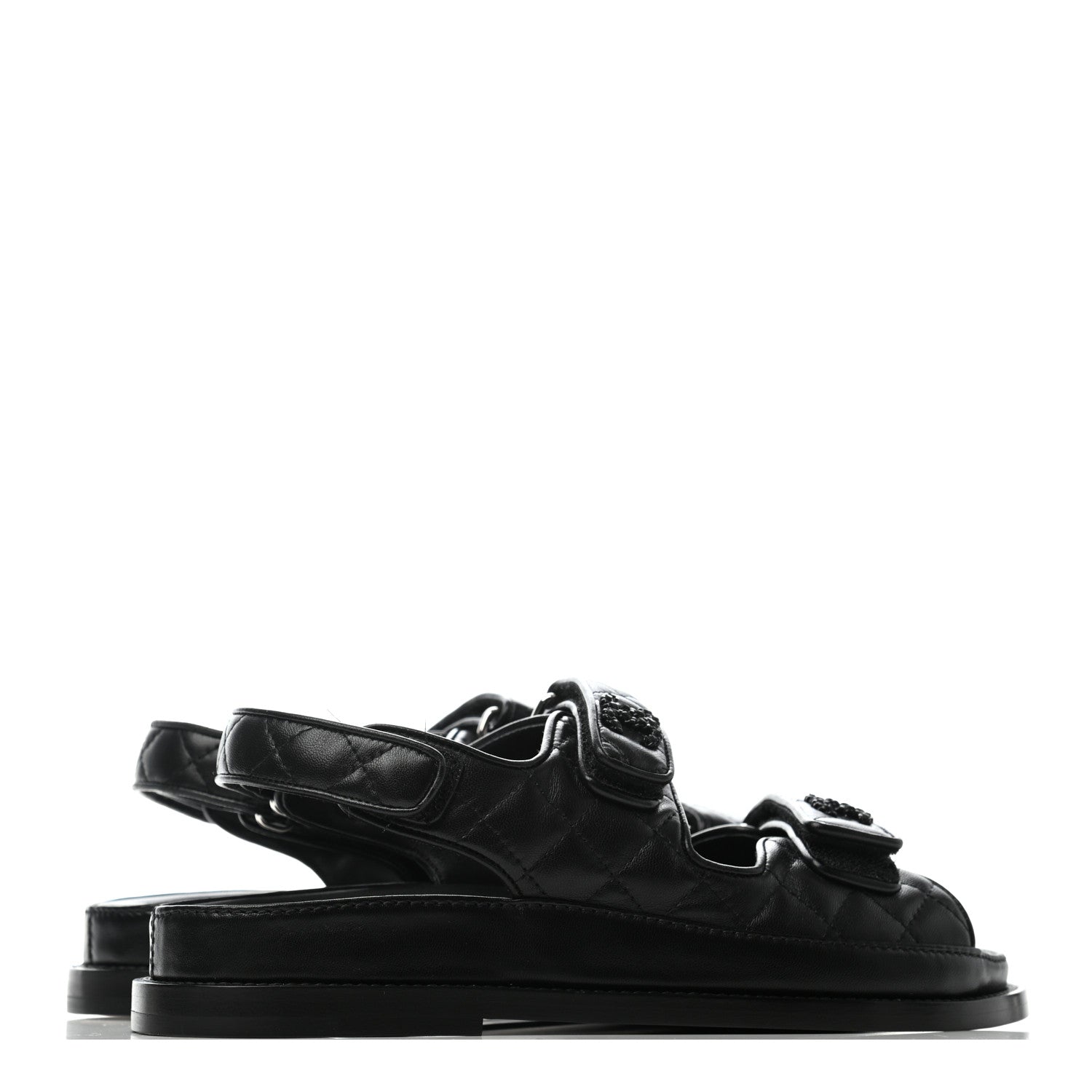 Chanel Lambskin Quilted Velcro Dad Sandals 37 So Black 3 of 6