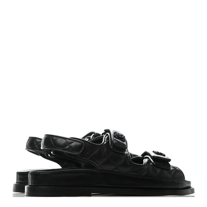 Chanel Lambskin Quilted Velcro Dad Sandals 37 So Black 3 of 6