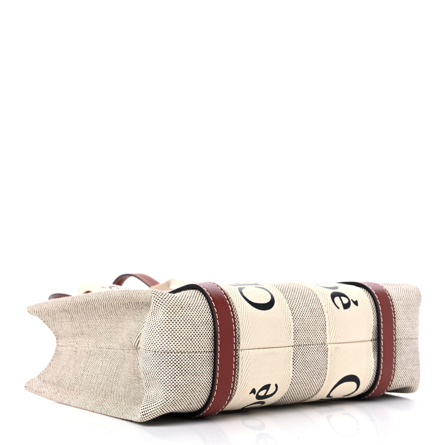 Chloe Cotton Calfskin Small Woody Ribbon Tote With Strap White Brown 4 of 8