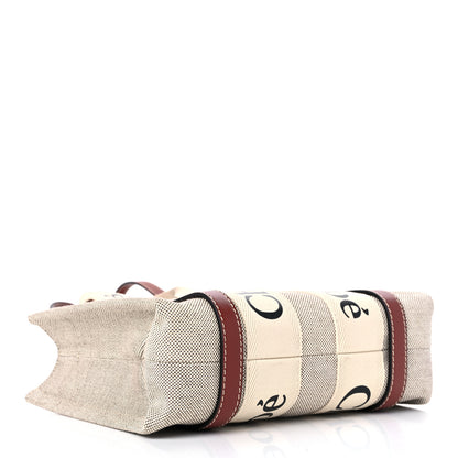 Chloe Cotton Calfskin Small Woody Ribbon Tote With Strap White Brown 4 of 8
