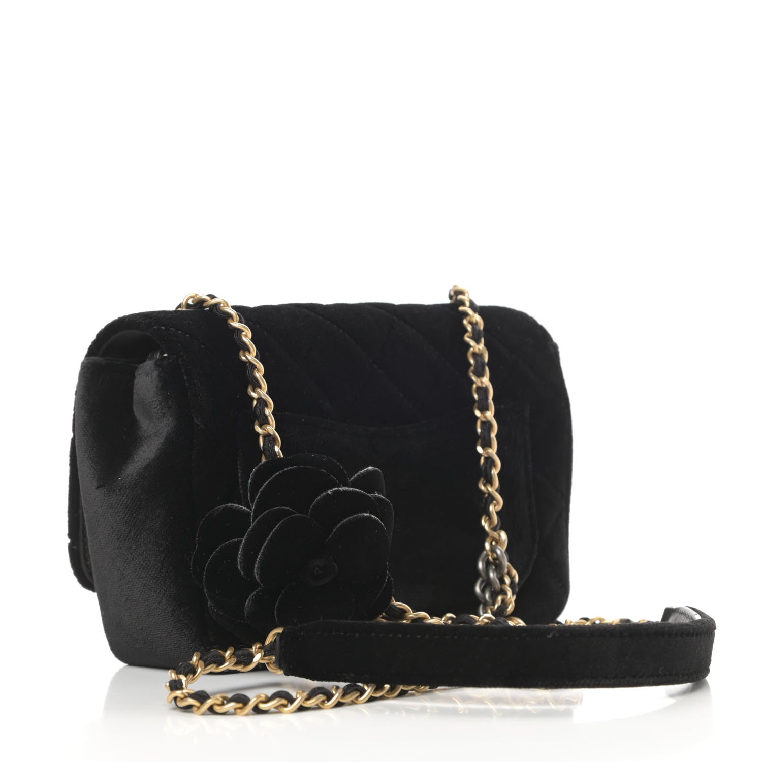 Chanel Velvet Quilted Small Camellia Flap Black 4 of 13