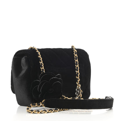 Chanel Velvet Quilted Small Camellia Flap Black 4 of 13