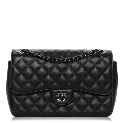Chanel Crumpled Calfskin Quilted Jumbo Double Flap So Black 1 of 8