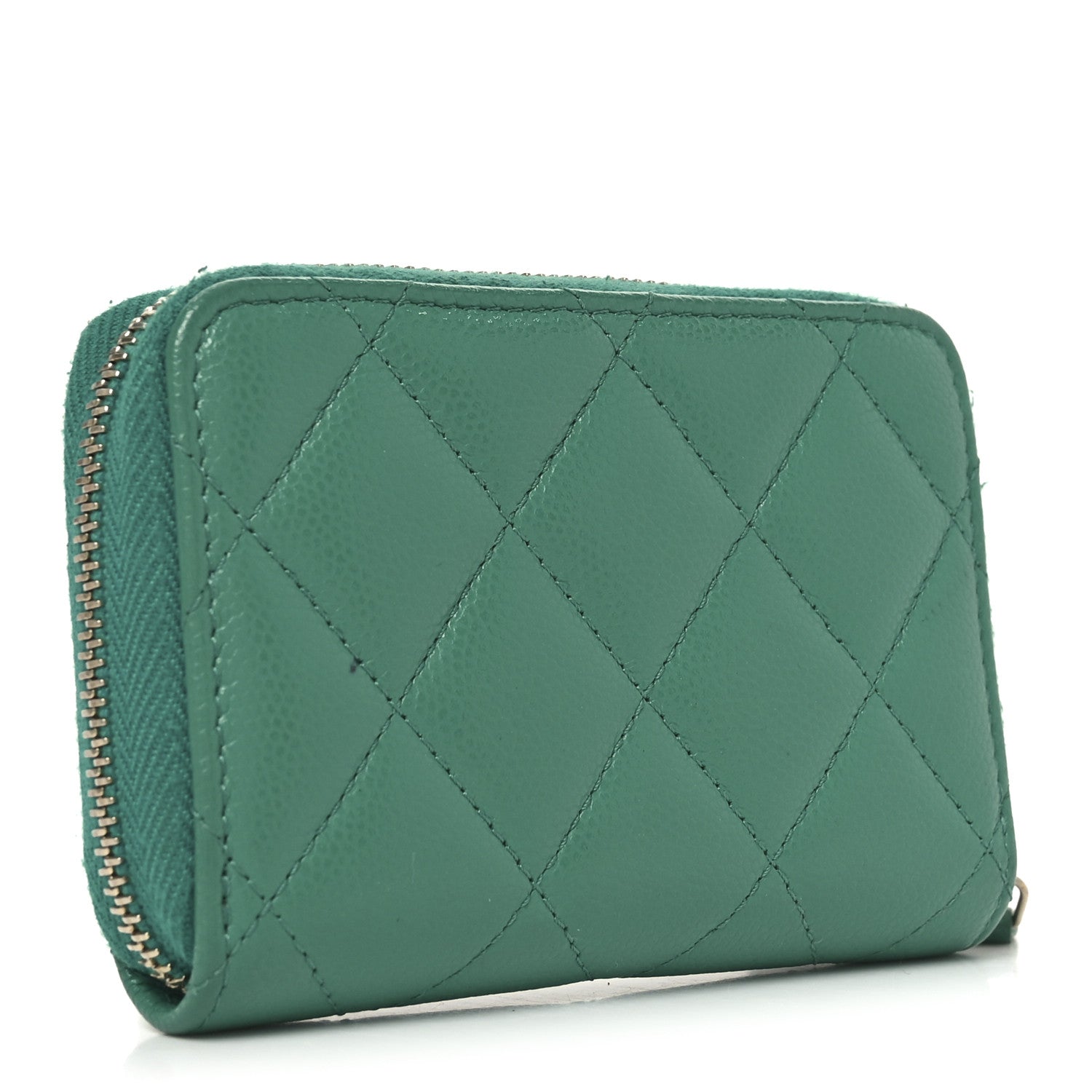 Chanel Caviar Quilted Perforated CC Zip Coin Purse Green 1805649