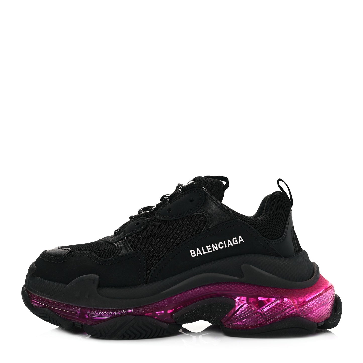 Fabric Mesh Clear Sole Womens Triple S Sneakers 39 Black Pink Neon