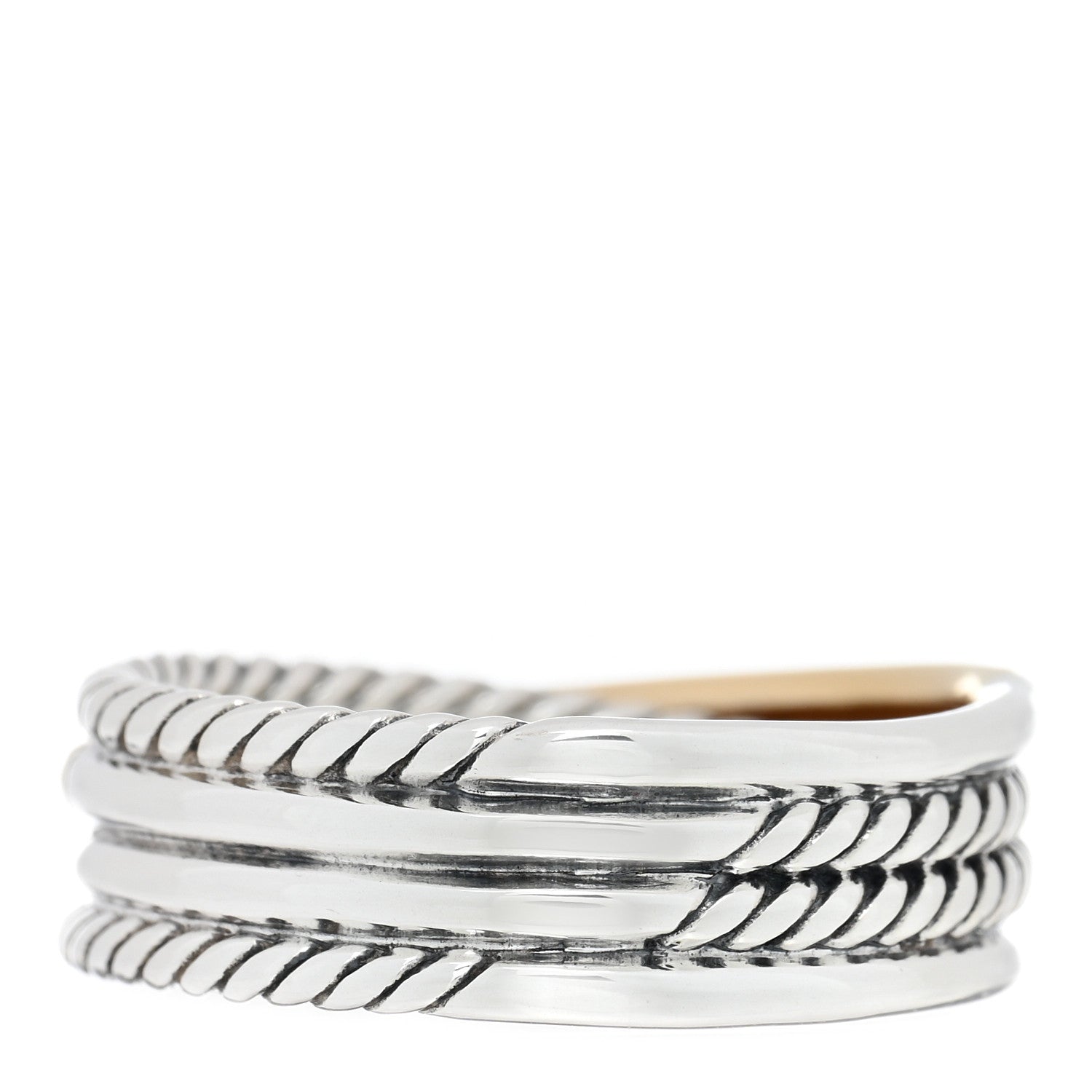 David Yurman Sterling Silver 18K Yellow Gold Narrow Crossover Ring 55 7.25 3 of 4
