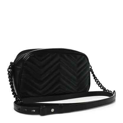 Gucci Calfskin Matelasse Monochrome Small GG Marmont Chain Shoulder Bag Black 3 of 10