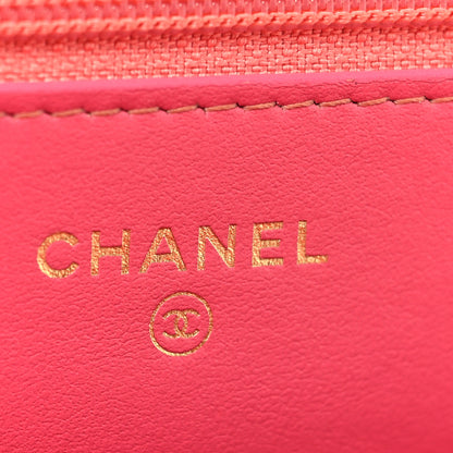 Chanel Wool Tweed Lambskin Quilted Chanel 19 Wallet On Chain WOC Coral Pink 6 of 13