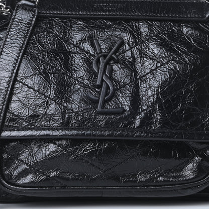 Saint Laurent Crinkled Calfskin Matelasse Monogram Baby Niki Chain Satchel Black 9 of 11