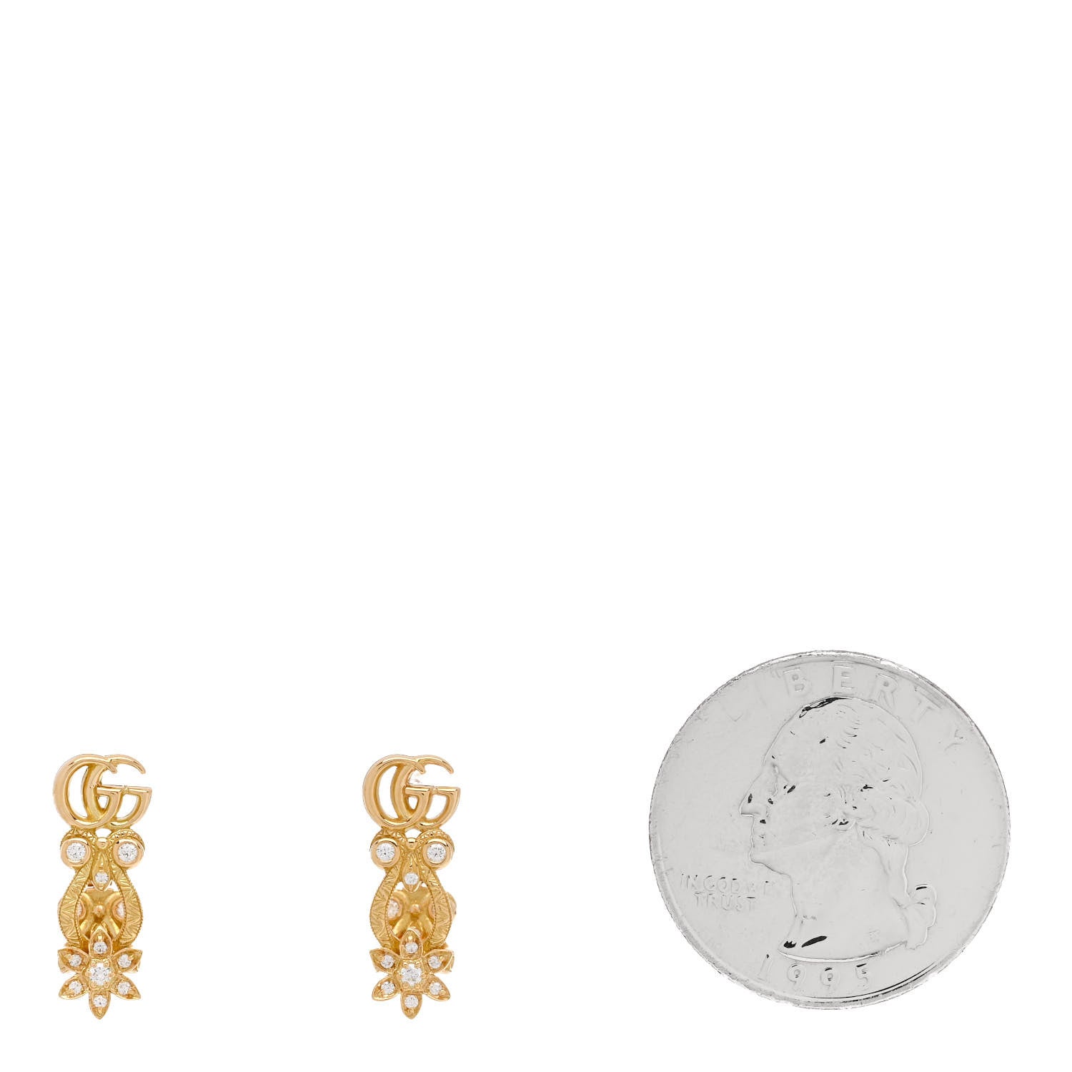 Gucci 18K Yellow Gold Diamond Flora Pave Earrings 2 of 6