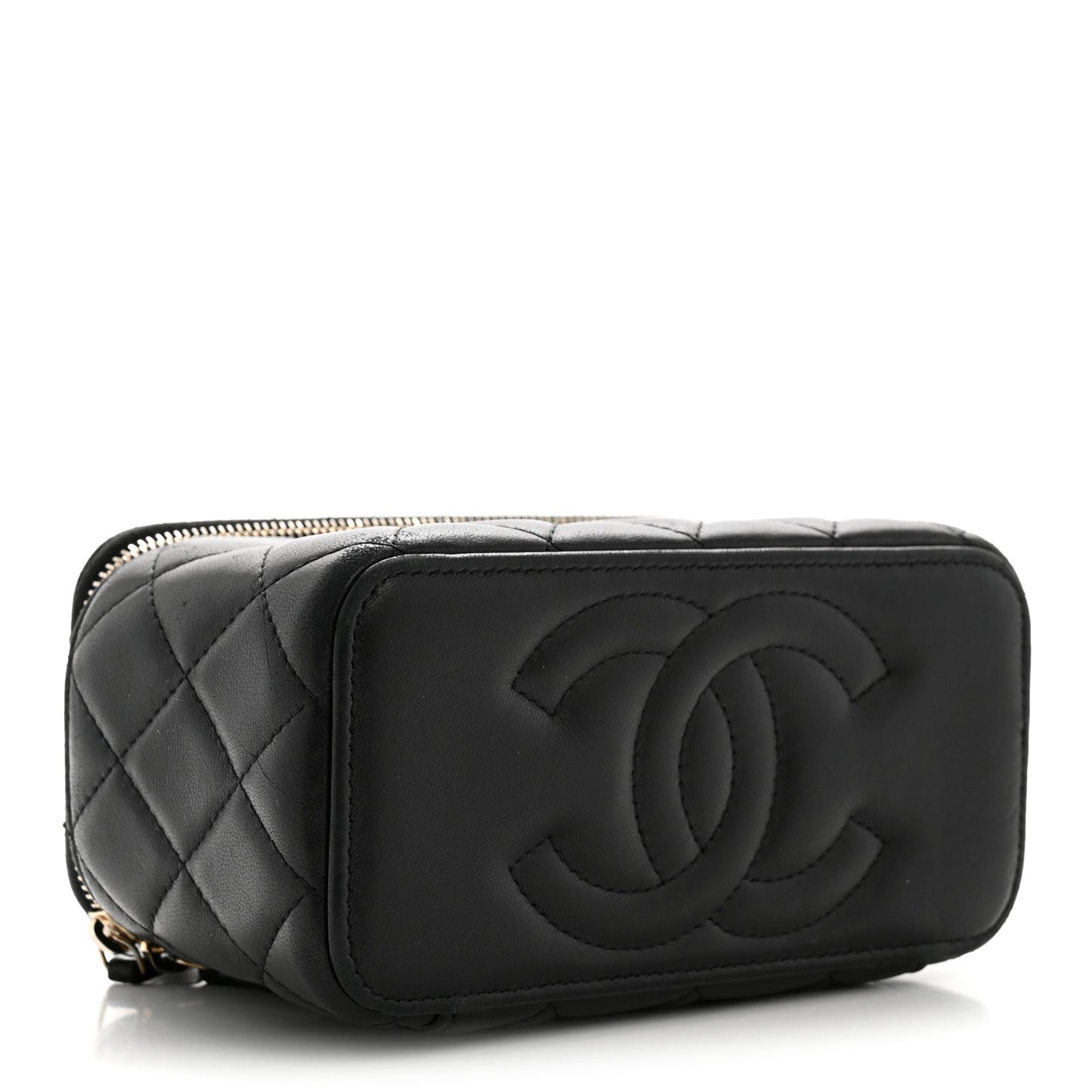 Lambskin Quilted Pearl Crush Small Vanity Case With Chain Black
