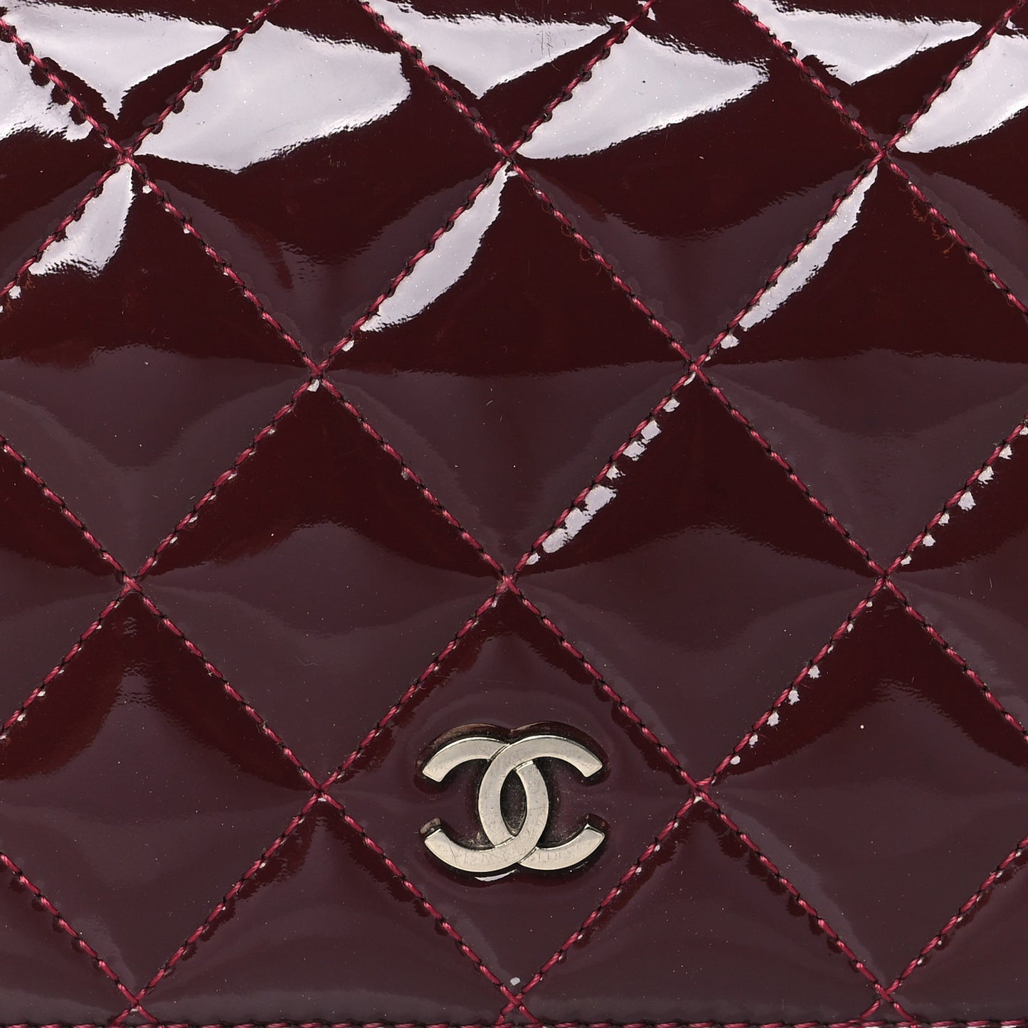 Patent Calfskin Quilted Yen Wallet Red