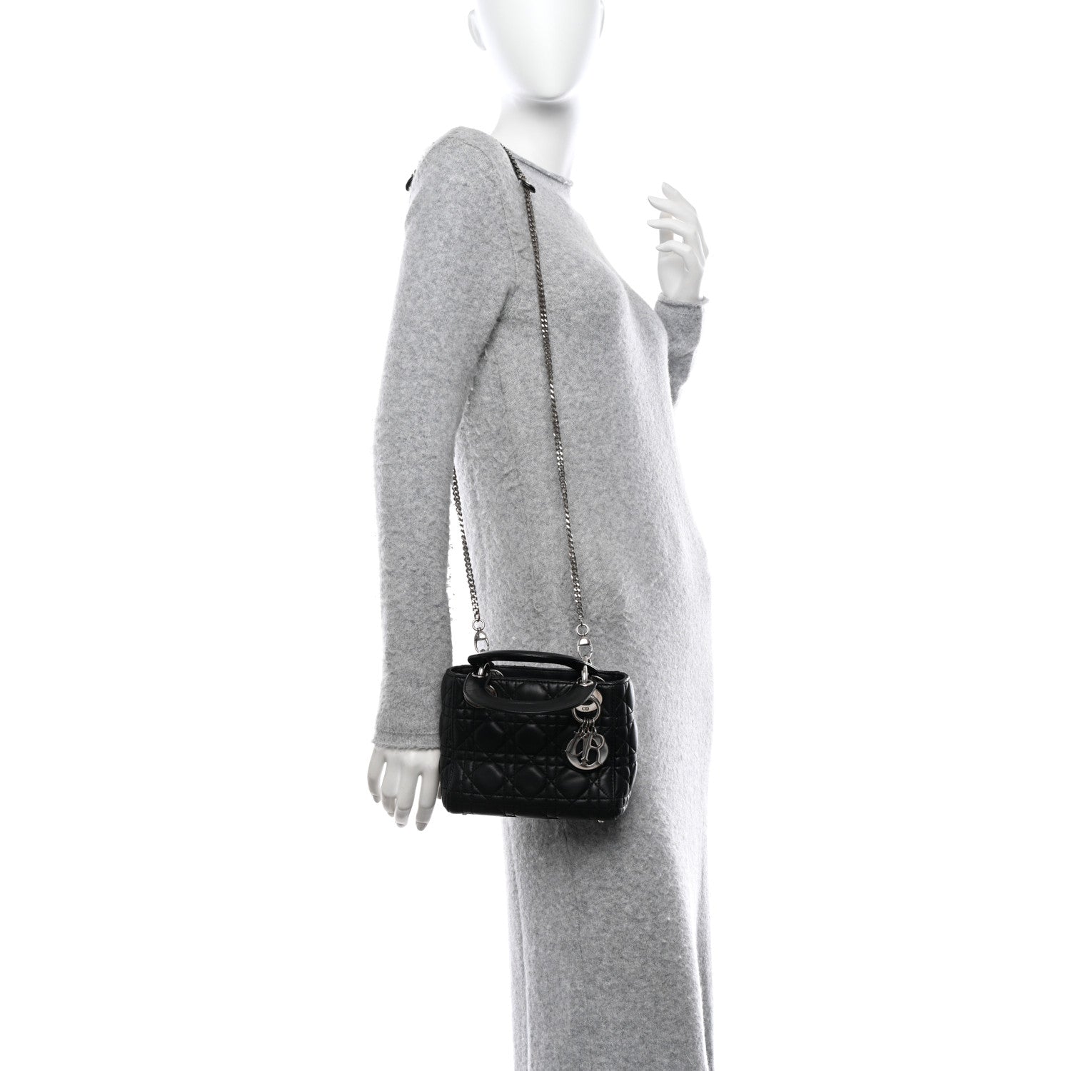 Christian Dior CHRISTIAN DIOR Lambskin Cannage Mini Lady Dior Black 2 of 10