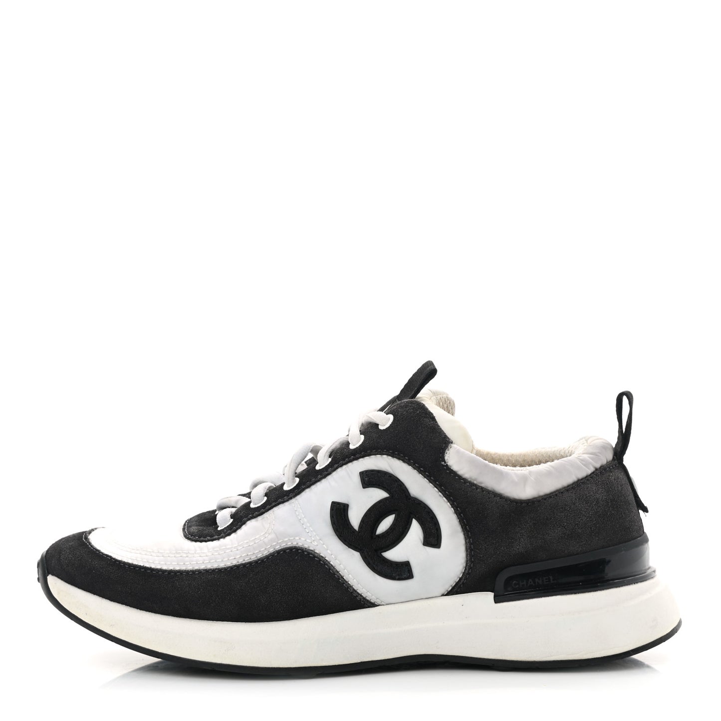 Nylon Suede Calfskin CC Sneakers 36 White Dark Grey