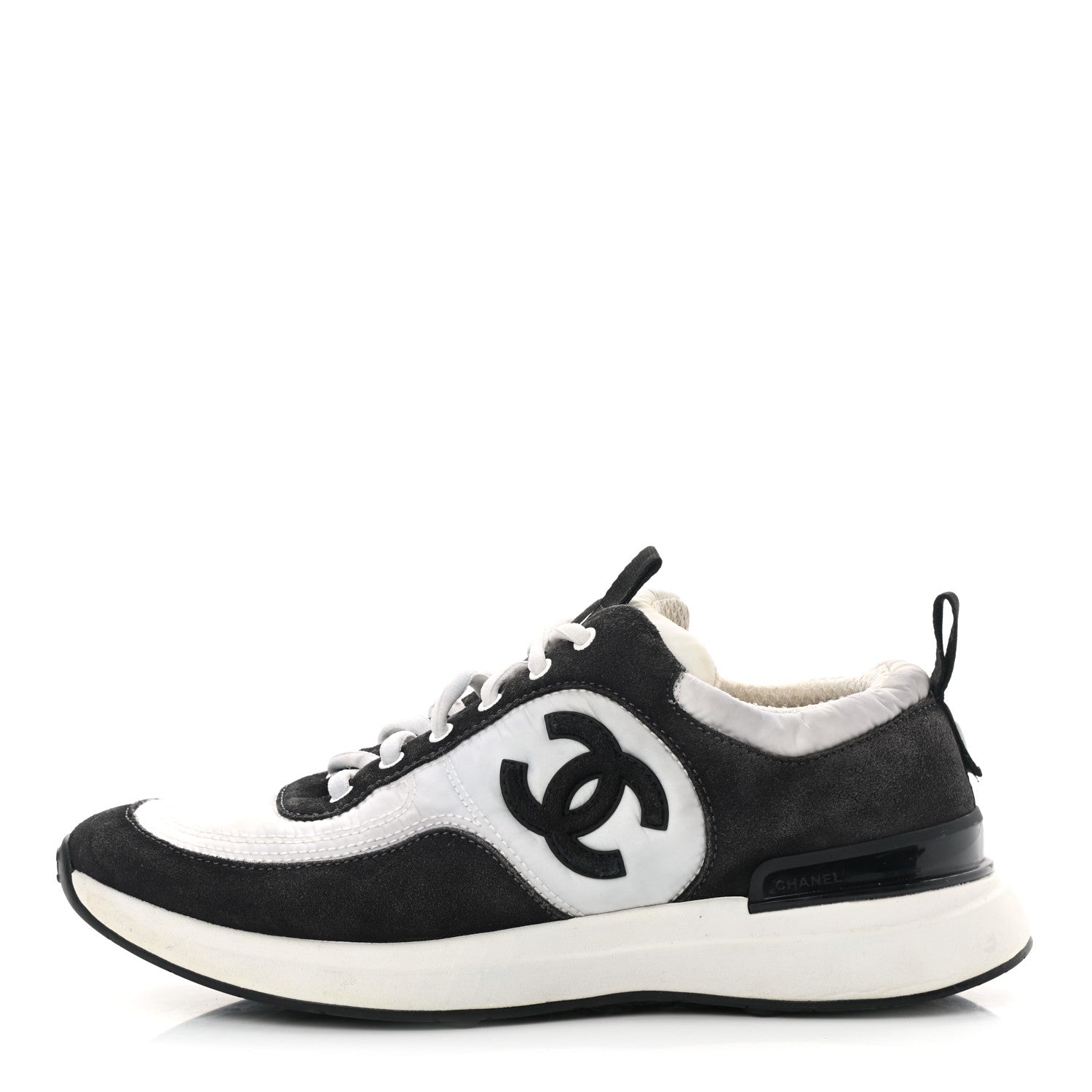 Chanel Nylon Suede Calfskin CC Sneakers 36 White Dark Grey 1 of 11