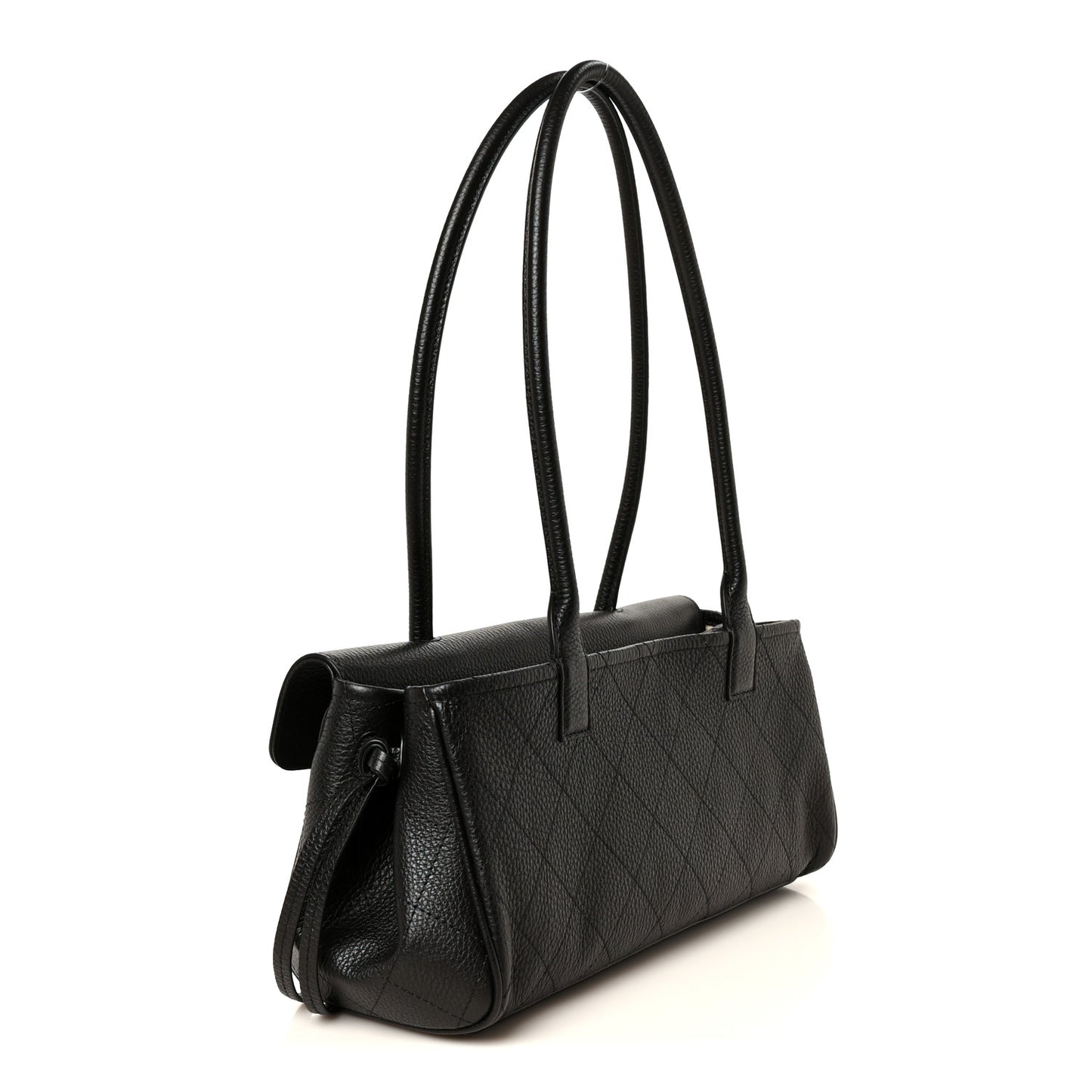 Grained Calfskin Stitched Urban Essentials Small Shopping Bag Black