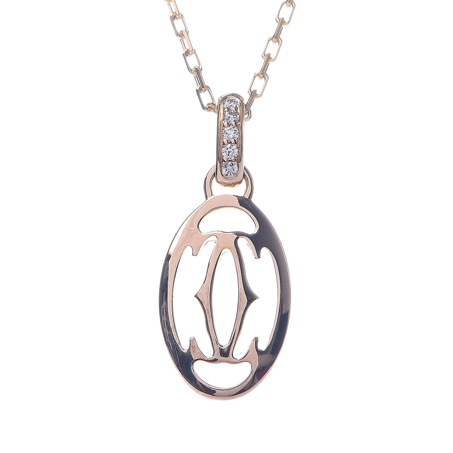 Cartier 18K Pink Gold Diamond Logo Pendant Necklace 4 of 6