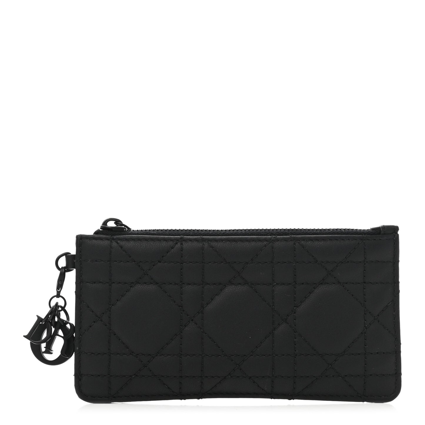 Ultra Matte Lambskin Cannage Small Lady Dior Zip Card Holder Black