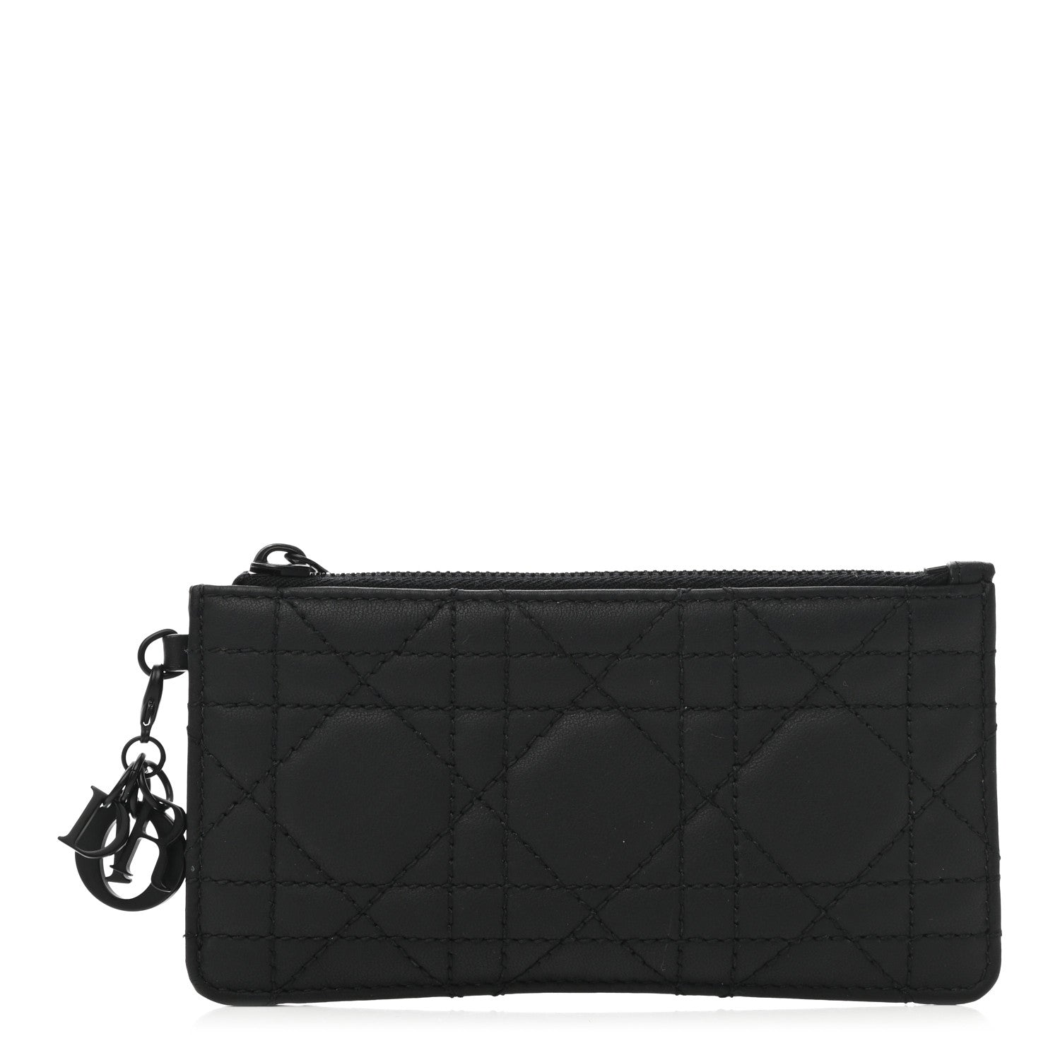 Christian Dior Ultra Matte Lambskin Cannage Small Lady Dior Zip Card Holder Black 1 of 8