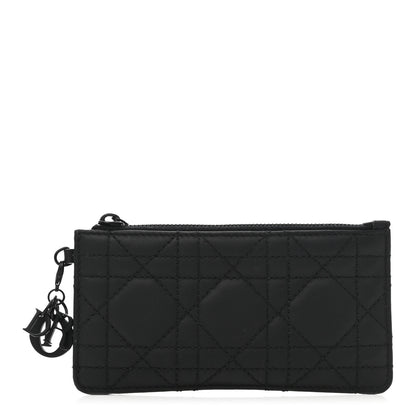 Christian Dior Ultra Matte Lambskin Cannage Small Lady Dior Zip Card Holder Black 1 of 8