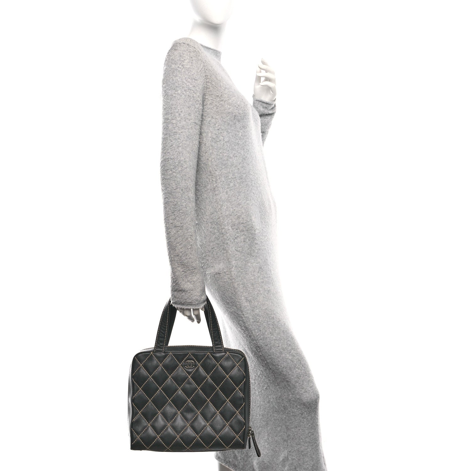 Chanel Calfskin Wild Stitch Vertical Top Handle Bag Black 3 of 11