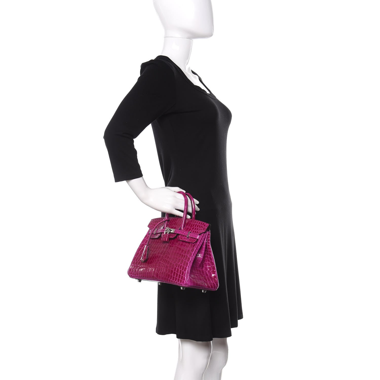 Hermes Shiny Niloticus Crocodile Birkin 25 Rose Scheherazade 2 of 32