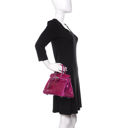 Hermes Shiny Niloticus Crocodile Birkin 25 Rose Scheherazade 2 of 32