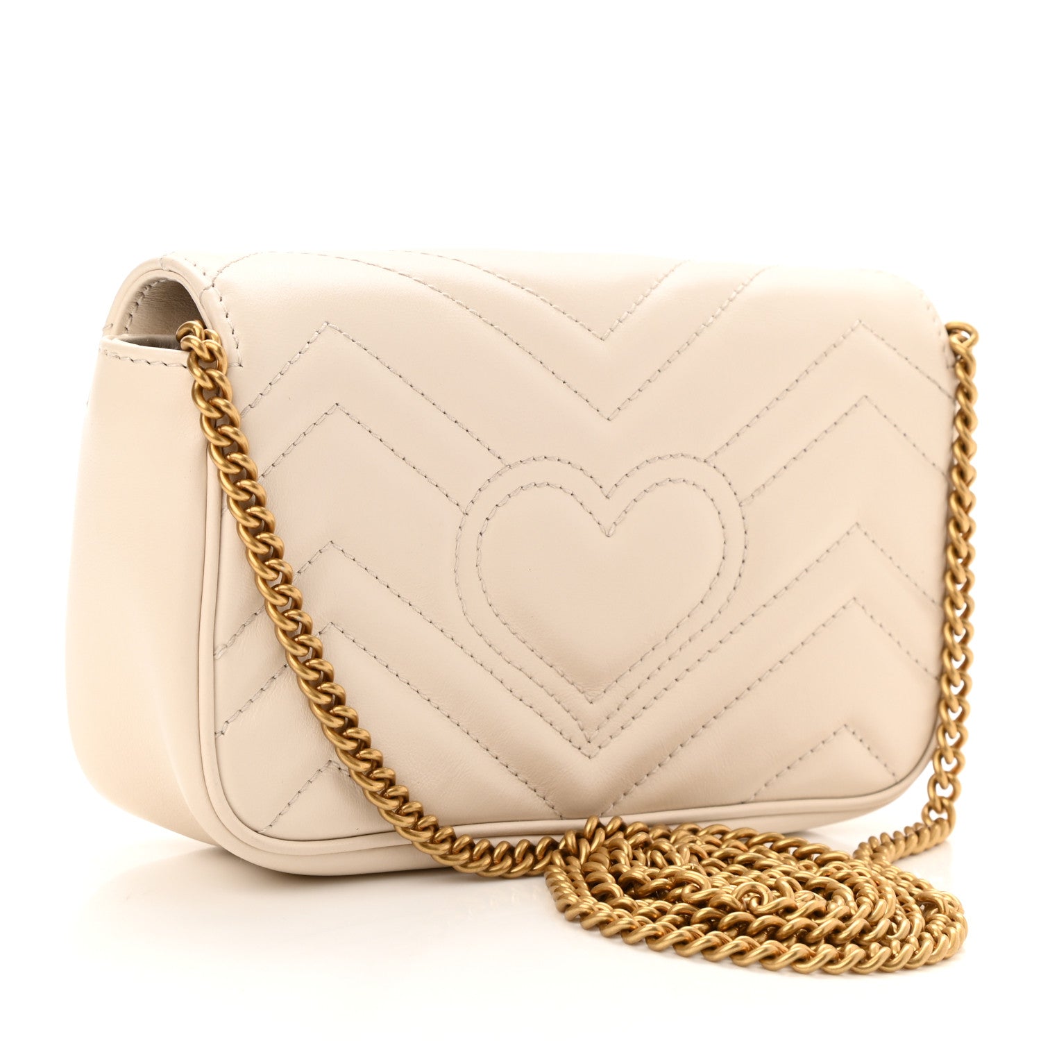 Gucci Calfskin Matelasse Super Mini GG Marmont Shoulder Bag White 3 of 10
