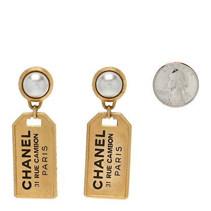 Chanel Pearl CC Tags Drop Earrings Gold 2 of 5