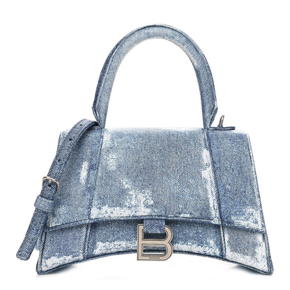 Balenciaga Nappa Denim Printed Small Hourglass Top Handle Bag Denim Blue 1 of 11