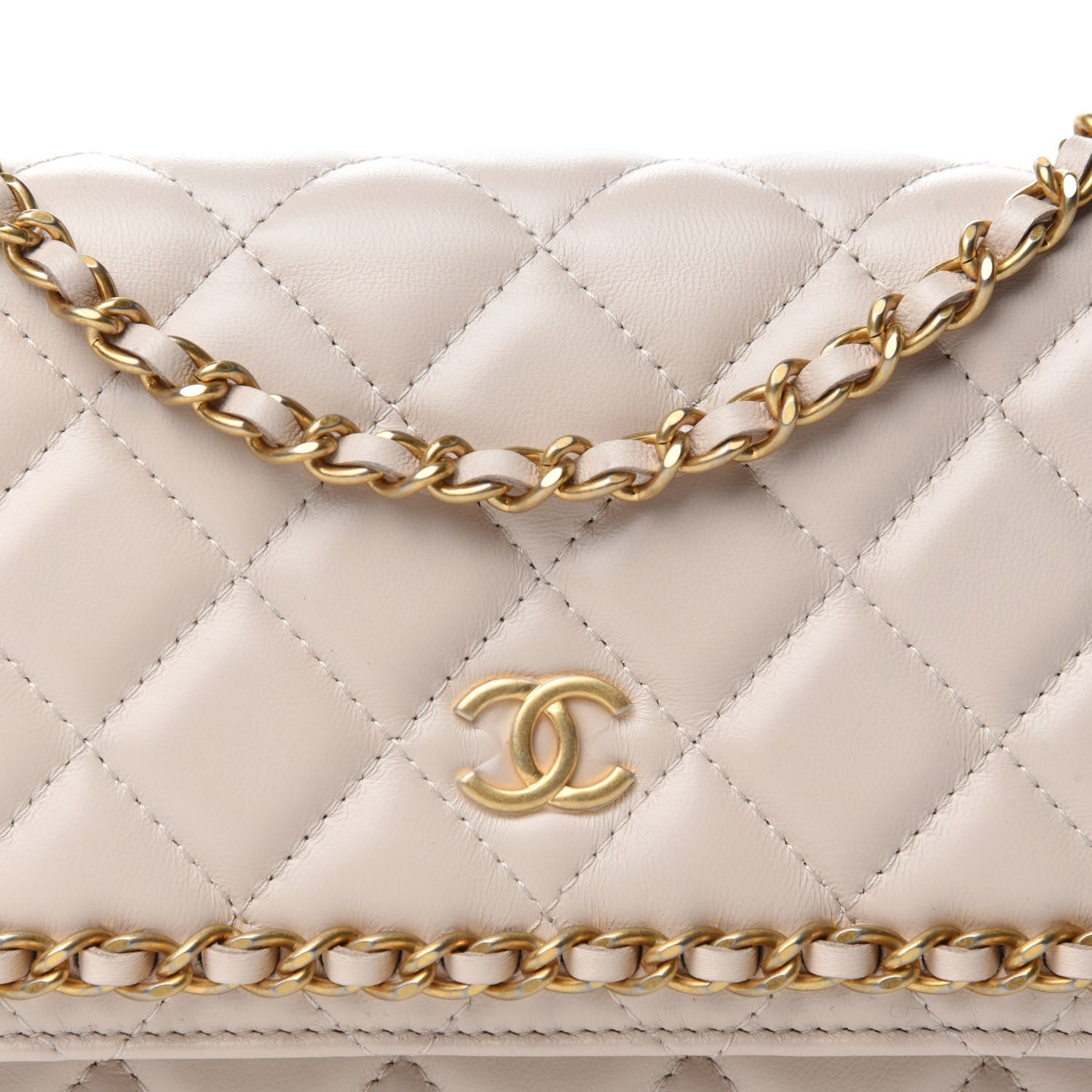 Chanel Lambskin Quilted Chain Around Wallet On Chain WOC Beige 12 of 13