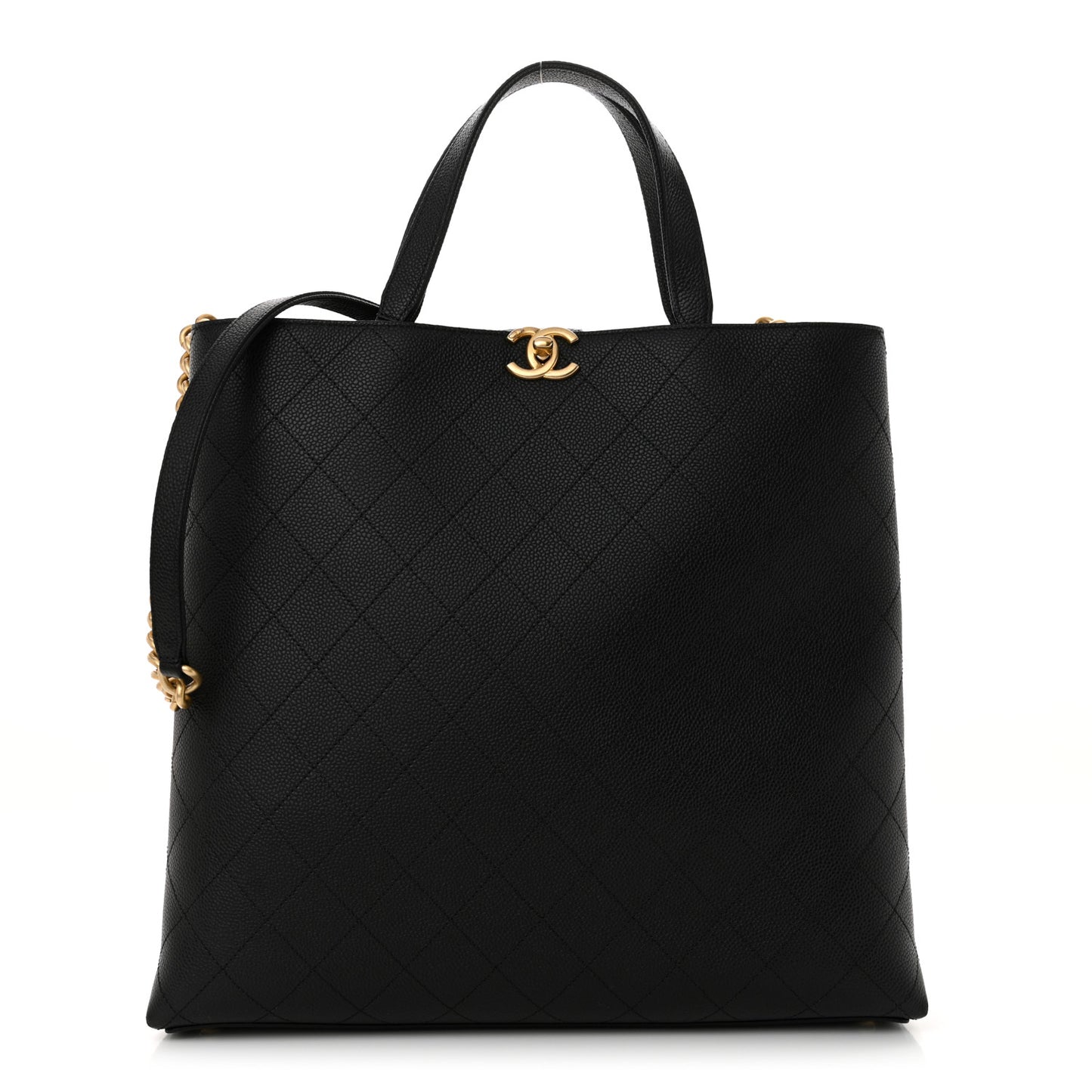 Caviar Stitched Large Shopping Tote Bag Black