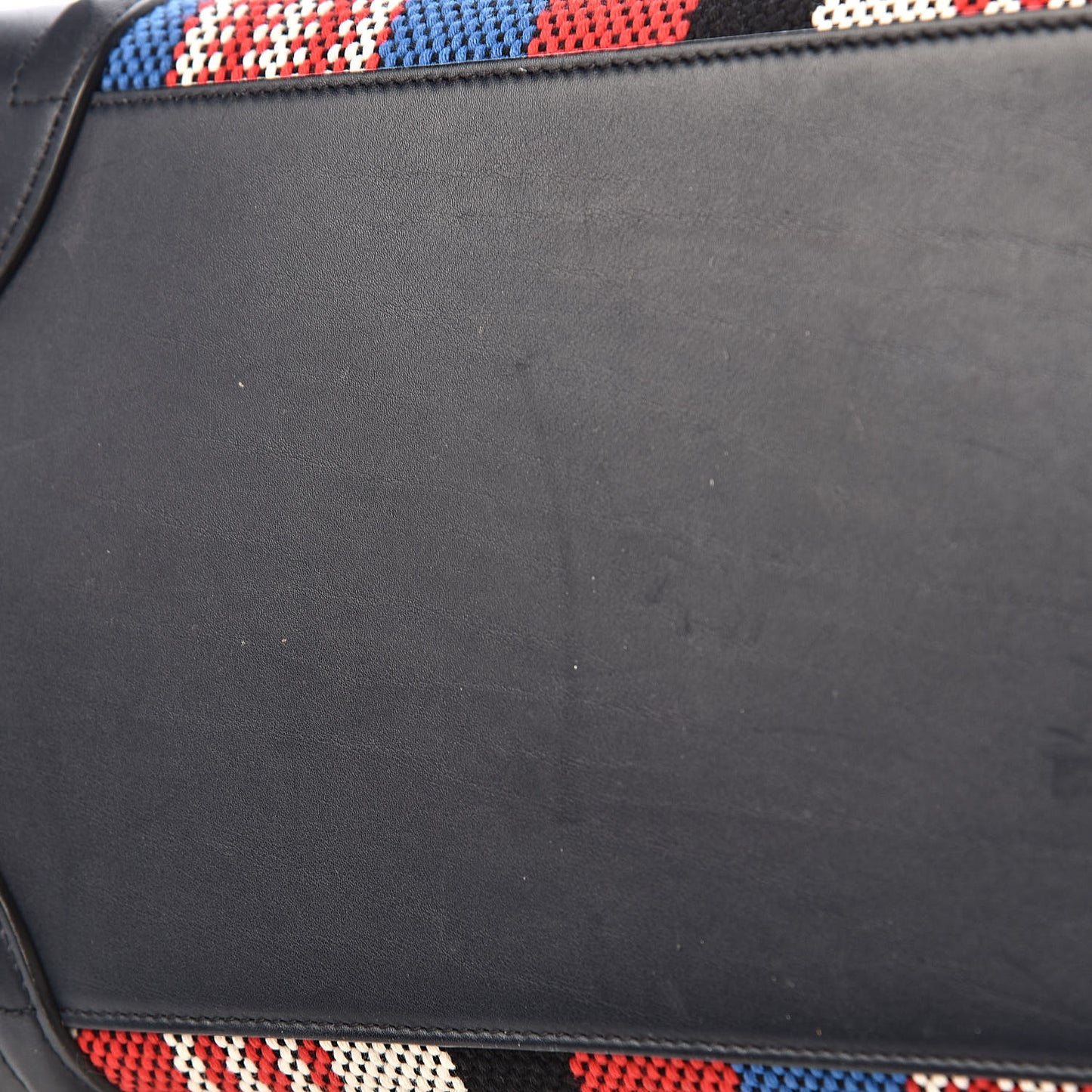 Smooth Calfskin Striped Cotton Canvas Mini Luggage Navy Blue
