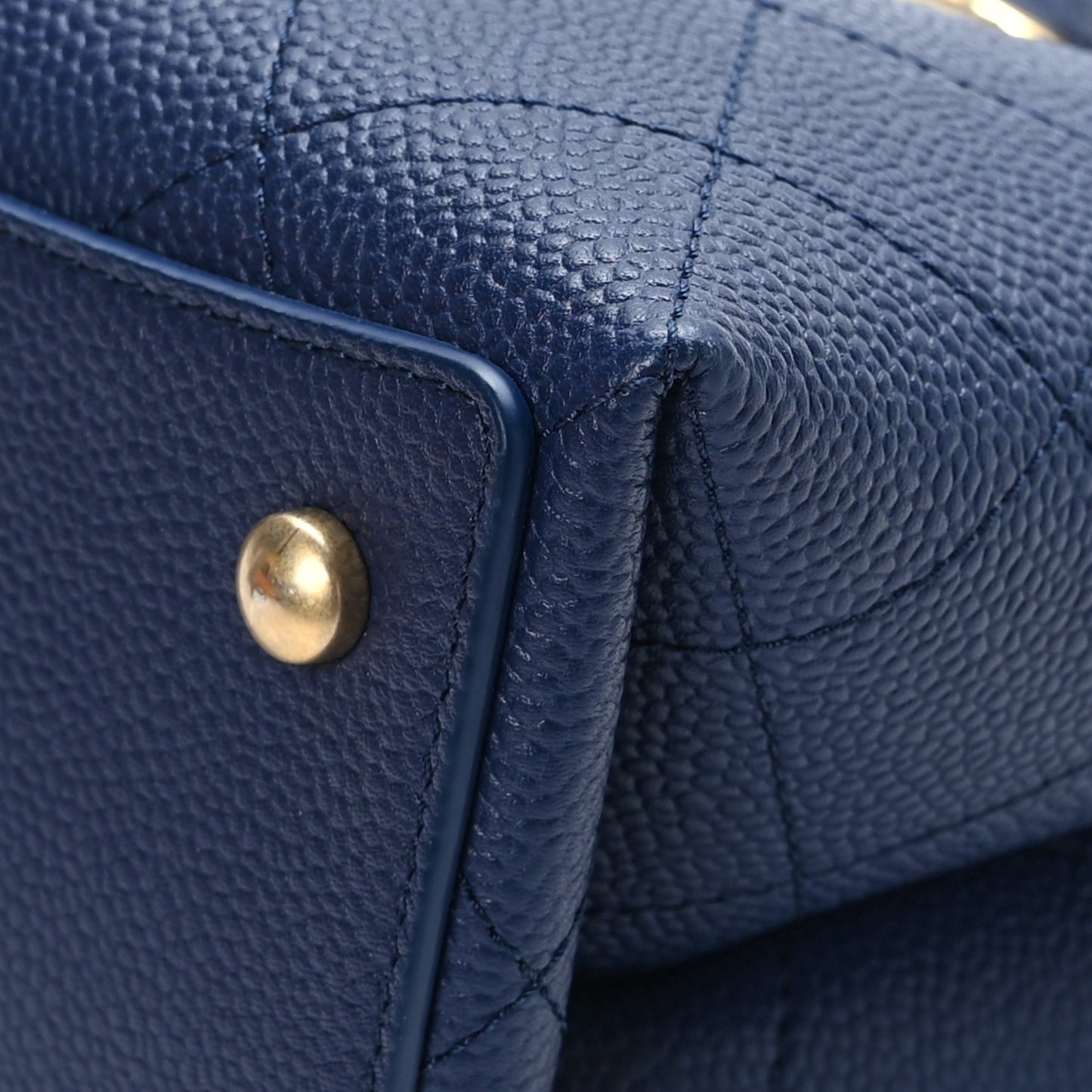 Grained Calfskin Stitched Small Drawstring Bag Navy