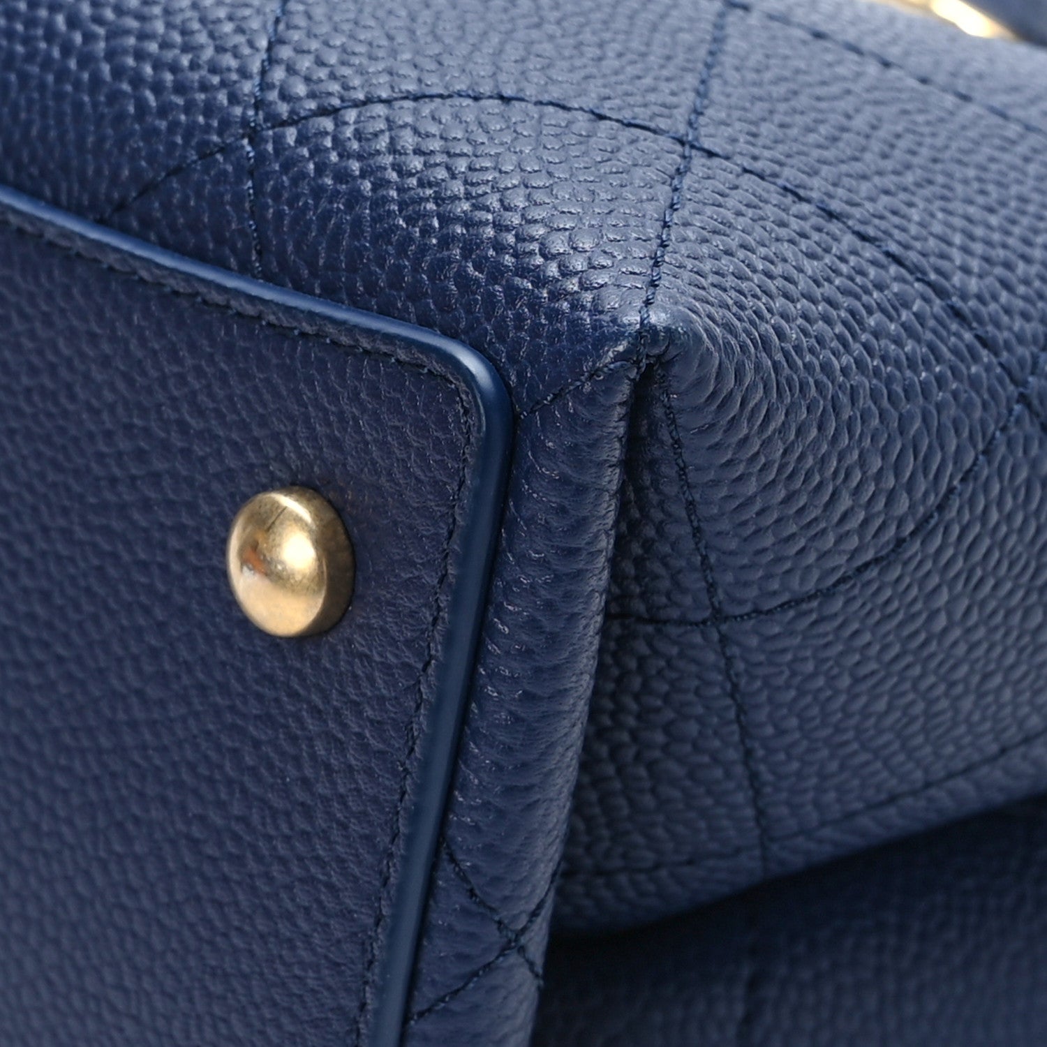 Chanel Grained Calfskin Stitched Small Drawstring Bag Navy 9 of 11