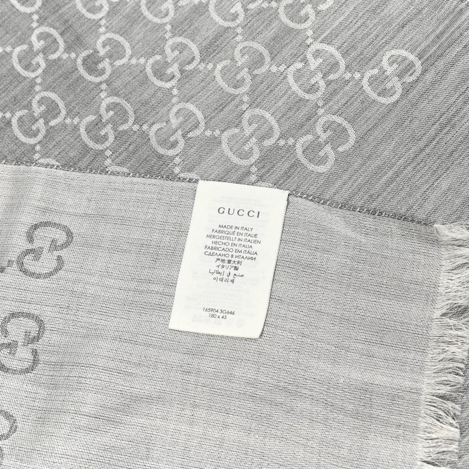 Gucci Wool Silk GG Monogram GGNat Scarf Lead 4 of 4