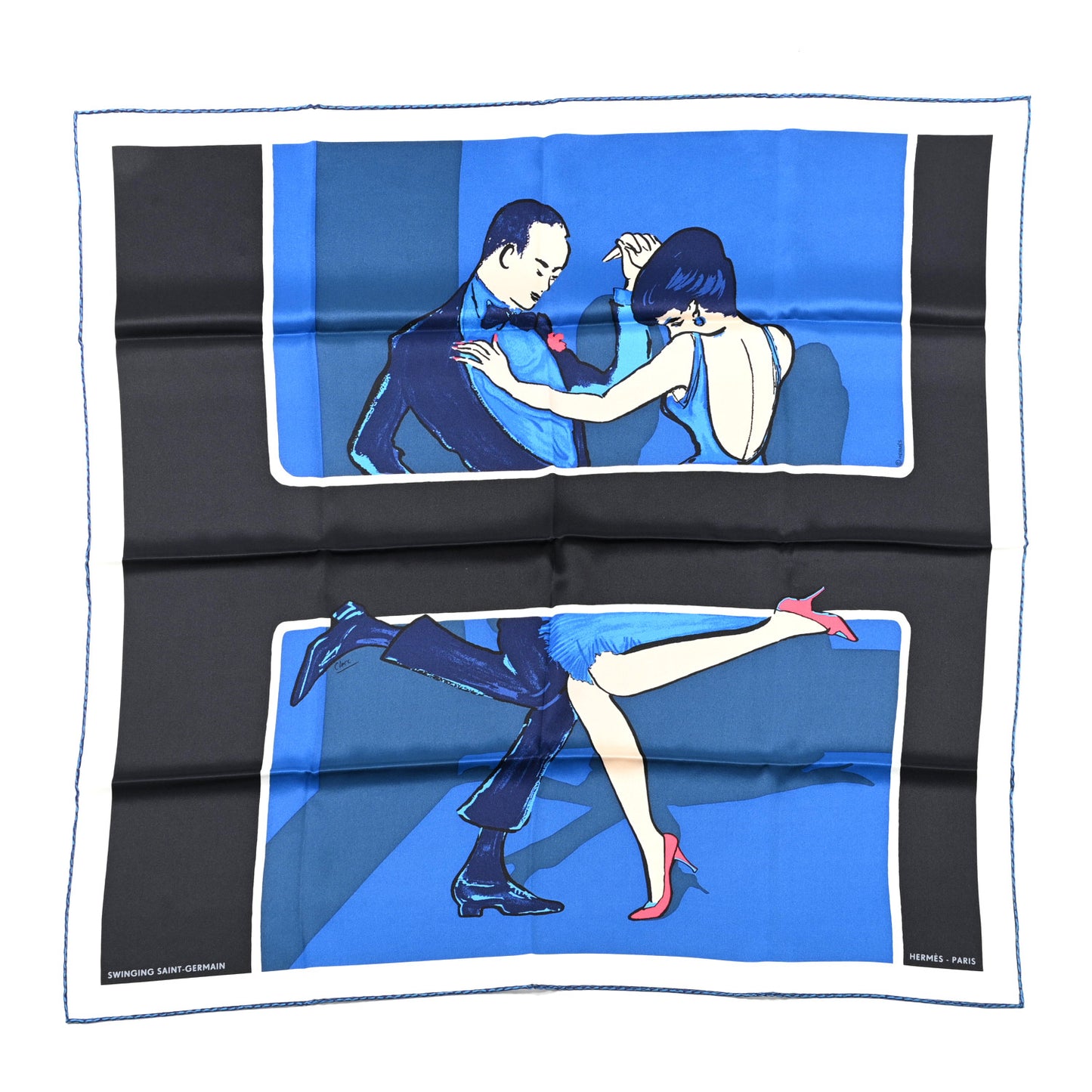 Silk Swinging Saint Germain Scarf 70 Bleu Royal Black Ardoise