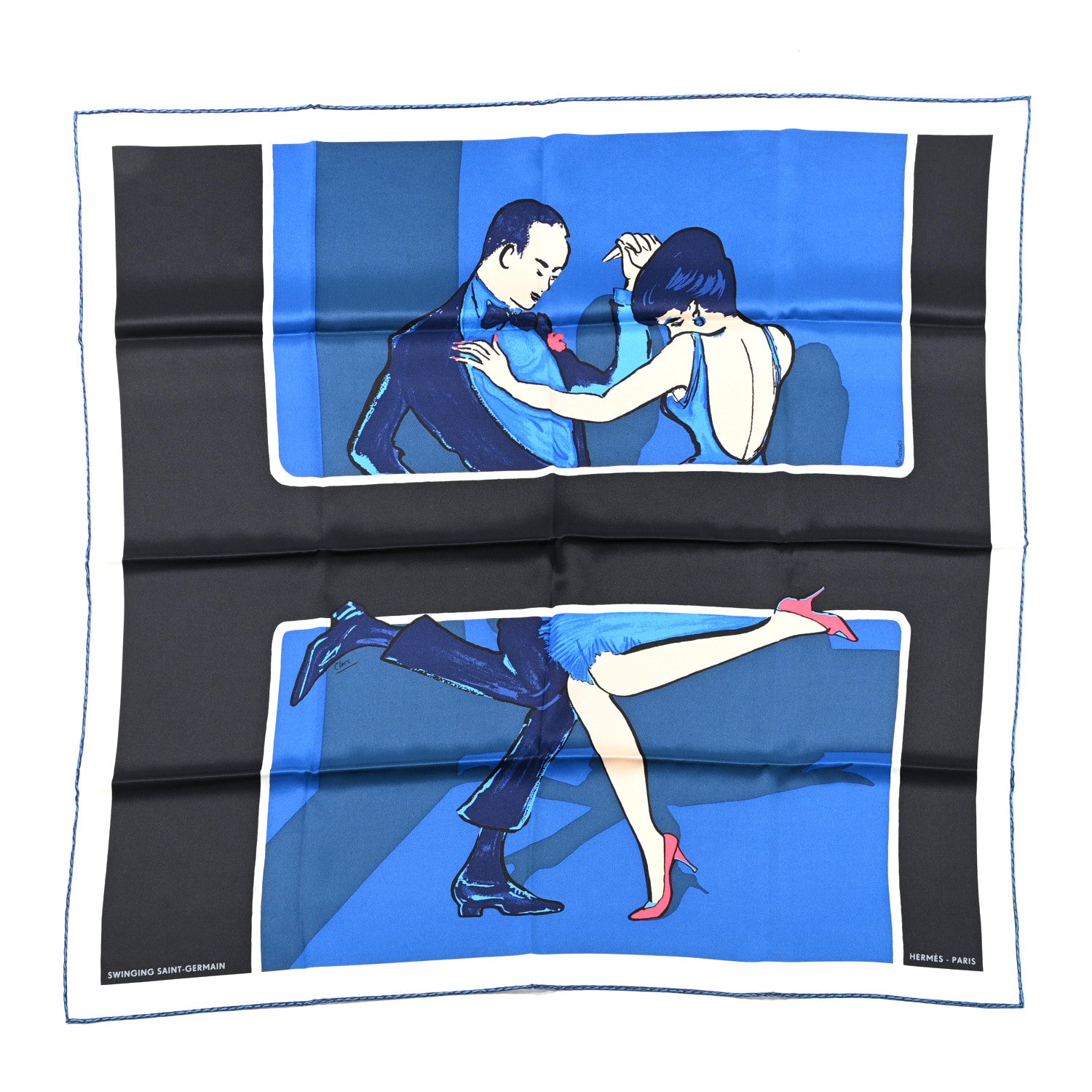 Hermes Silk Swinging Saint Germain Scarf 70 Bleu Royal Black Ardoise 1 of 5