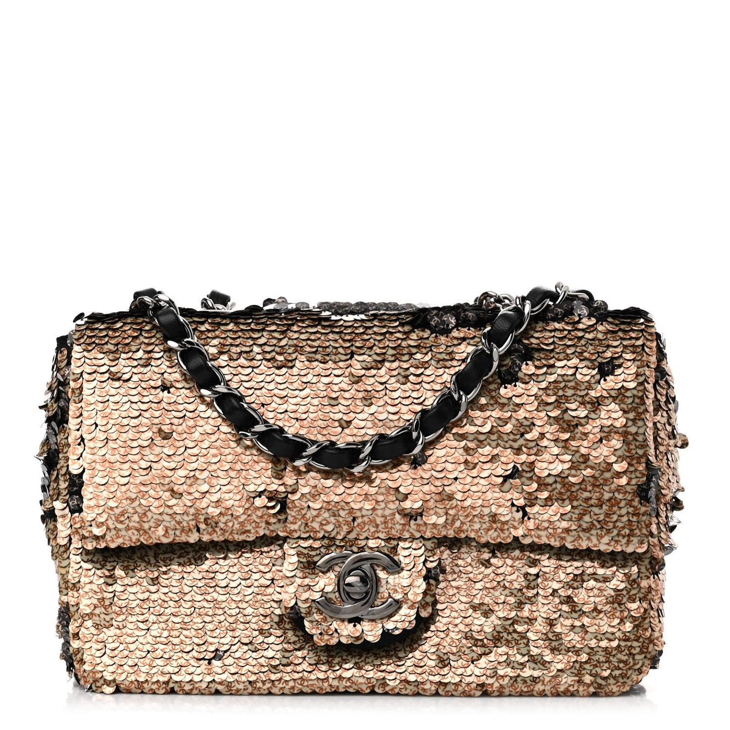 Sequin Classic Mini Flap Black Gold