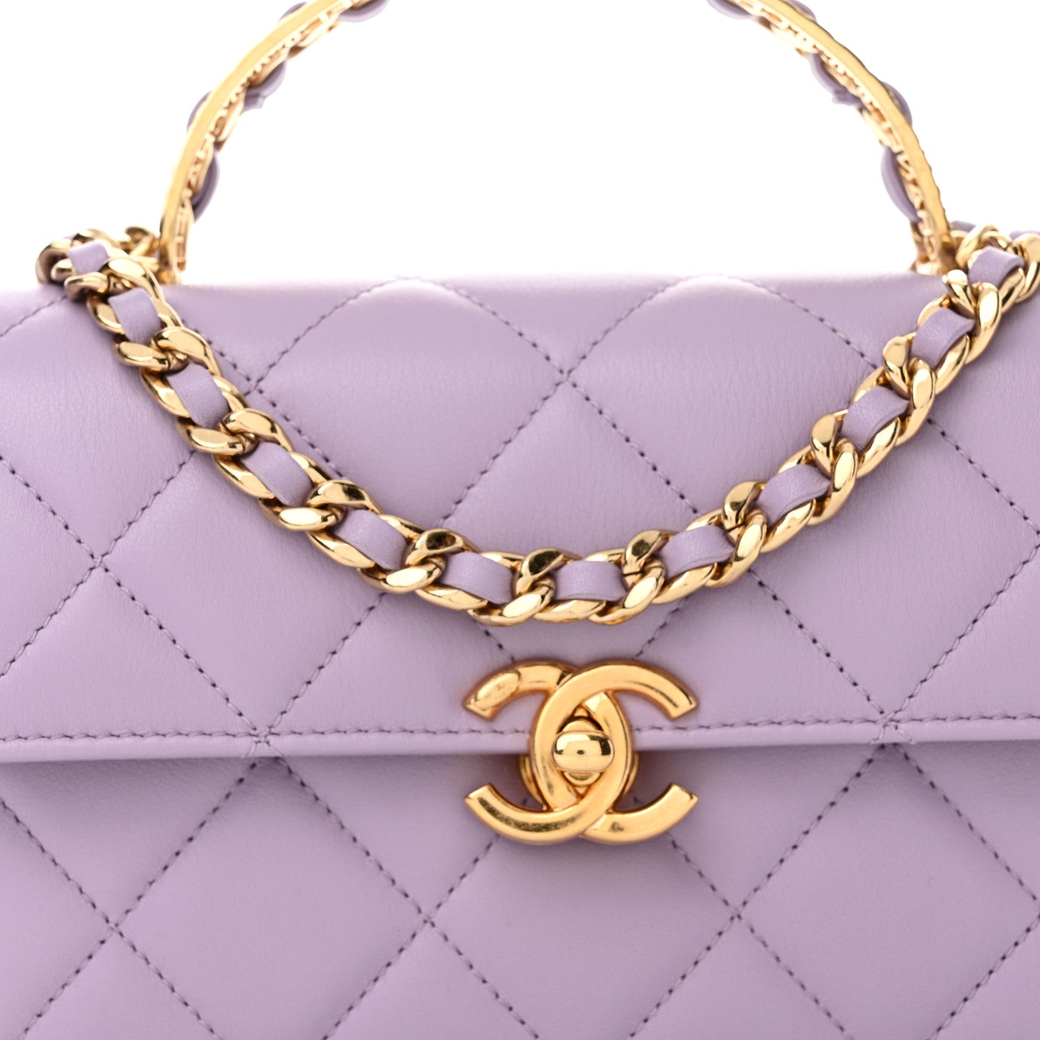 Chanel Shiny Calfskin Quilted Mini Metal Top Handle Flap Purple 8 of 13