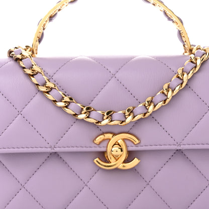 Chanel Shiny Calfskin Quilted Mini Metal Top Handle Flap Purple 8 of 13